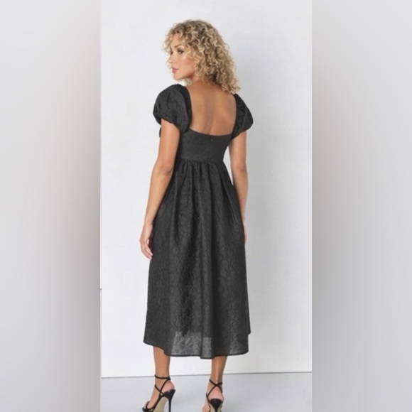 Lulus NWT Adorable Mood” Black Floral Jacquard Puff Sleeve Babydoll Dress Medium - Picture 3 of 14